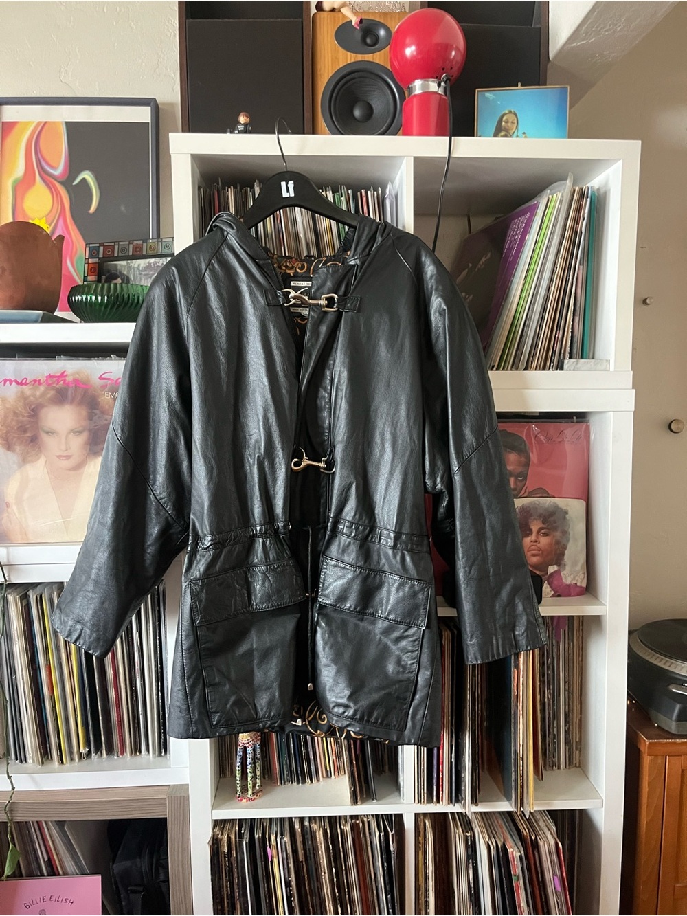 Vintage 90’s genuine leather hooded D-ring G-III Global Identity Jacket size S